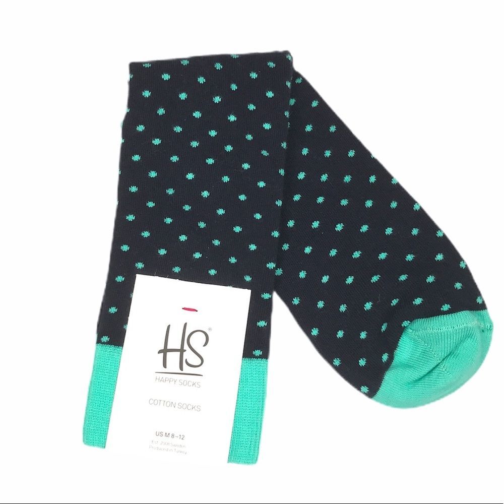 Happy Socks Crew Socks Navy Blue Aqua